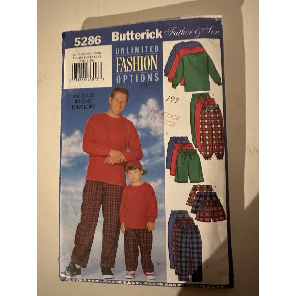 Men Boys Sweat Shirt Pants Father Son Pattern Butterick 5286 Sew All Sizes Uncut